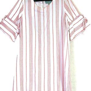 Anthropologie Skies are Blue Women size L Dress Red Stripped Cotton Lined Beach